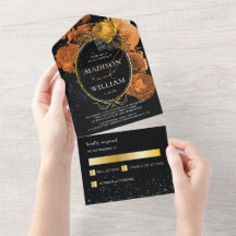 Elegant Wedding Black and Orange Floral
