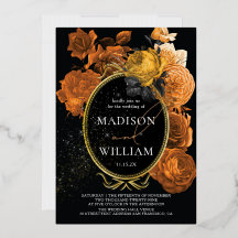 Elegant Wedding Black and Orange Floral