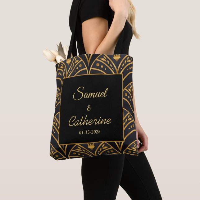 Elegant Wedding Black Gold Stilvoll personalisiere Tasche (Von Nahem)