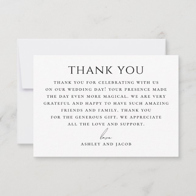 Elegant Wedding | Black & White Minimalist Classic Dankeskarte (Vorderseite)