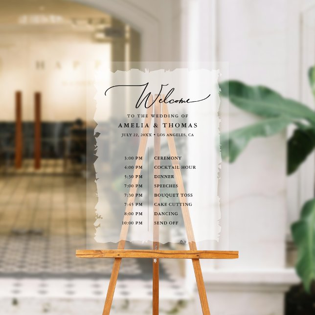 Elegant Wedding Black | White Welcome and Timeline Acrylschild (Welcome your guests with our elegant acrylic sign that greets them and displays your event timeline.)
