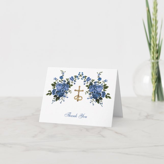 Elegant Wedding Blue Floral Religious Danke C (Vorderseite)