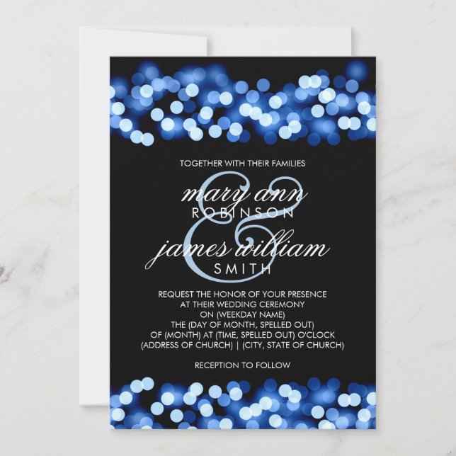 Elegant Wedding Blue Hollywood Glam Einladung (Vorderseite)
