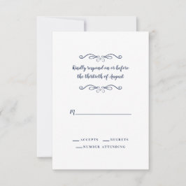Elegant Wedding Blue White Classic Minimalistisch RSVP Karte