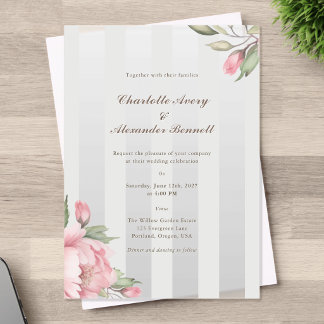 Elegant Wedding – Blush Peony & Soft Grey Striped Acryleinladungen