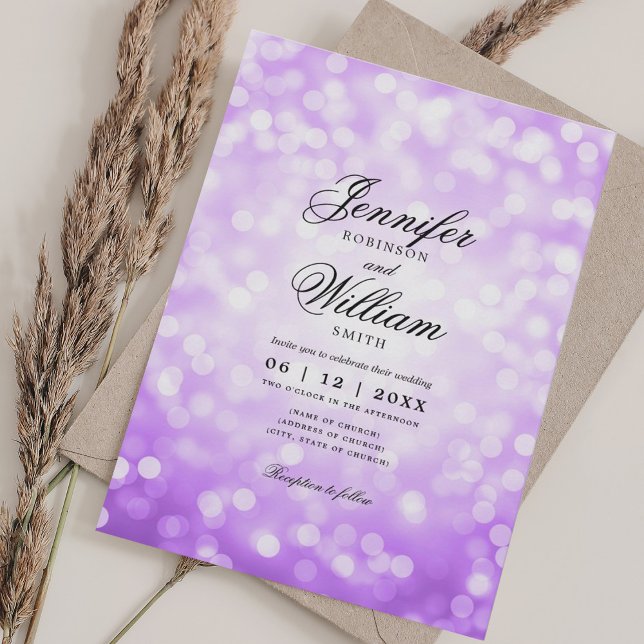 Elegant Wedding Bokeh Lights Romantisches Lila Einladung (Elegant Wedding Bokeh Lights Romantic Purple Invitation)
