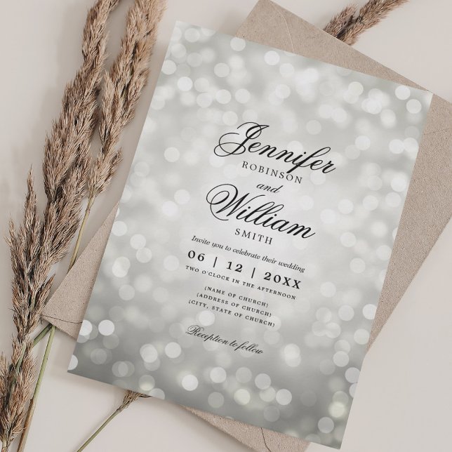 Elegant Wedding Bokeh Lights Romantisches Silber Einladung (Elegant Wedding Bokeh Lights Romantic Silver Invitation)