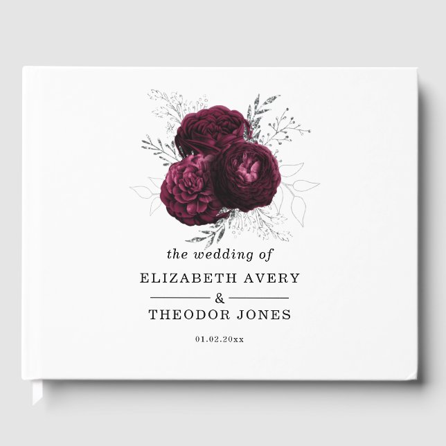 Elegant Wedding Burgundy Floral Guest Book Gästebuch (Vorderseite)