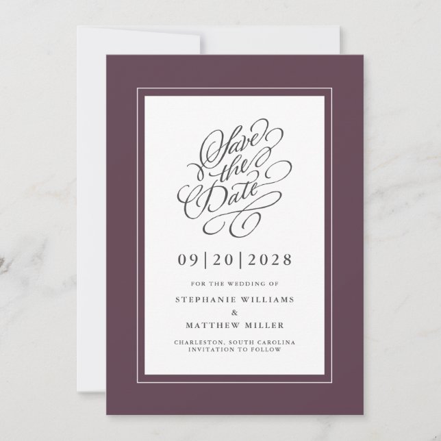 Elegant Wedding Calligraphy Script Chic Lila Save The Date (Vorderseite)