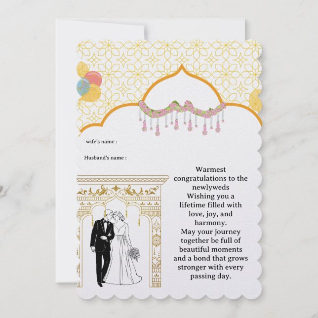 Elegant Wedding Card – Bride & Groom Under Golden  (Vorderseite)