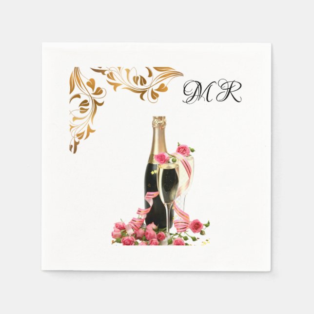 Elegant Wedding Champagne Monogram Cocktail Napkin Serviette (Vorderseite)