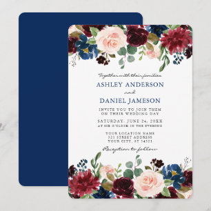 Elegant Wedding Classic Blue Watercolor Floral Einladung