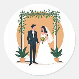 Elegant Wedding Couple Runder Aufkleber
