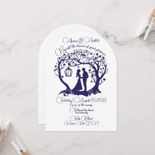 Elegant Wedding Couple Tree Gerahmt Navy Einladung