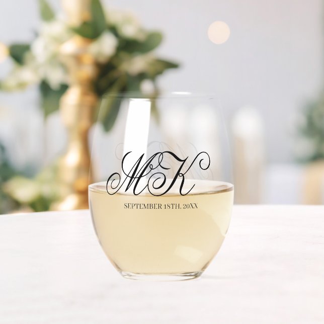 Elegant Wedding Couples Initials Script Monogram Weinglas Ohne Stiel (Insitu (Hochzeit))