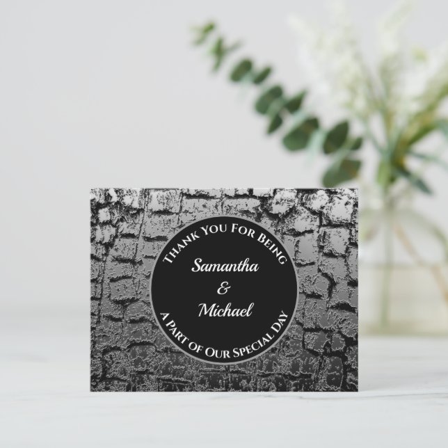 Elegant Wedding Crackled Silver Guest Danke Postkarte (Stehend Vorderseite)