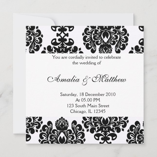 Elegant Wedding Damask Einladung (Vorderseite)