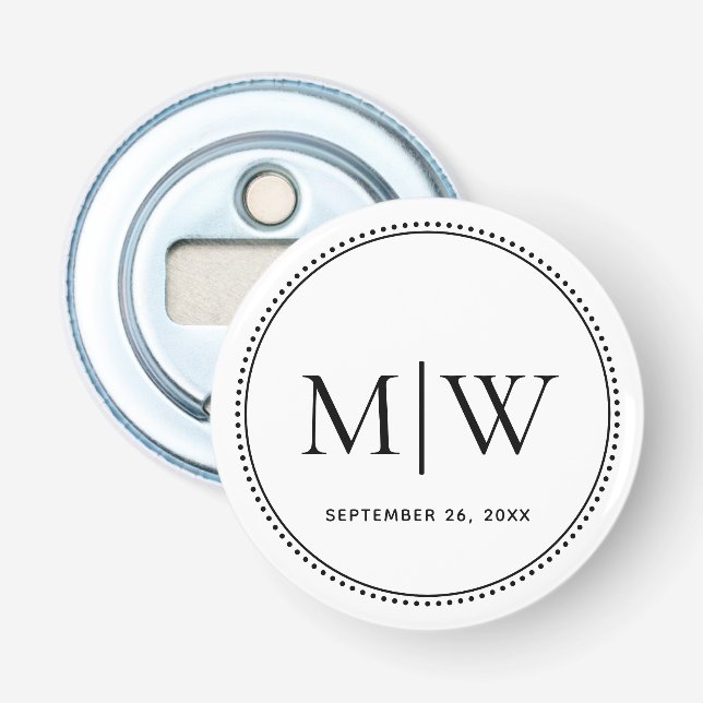 Elegant Wedding Date Couple Monogram White Flaschenöffner (Vorderseite)