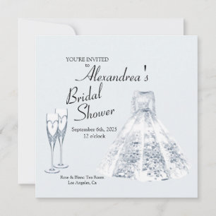 Elegant Wedding Dress Champaign Flute Bridal Einladung