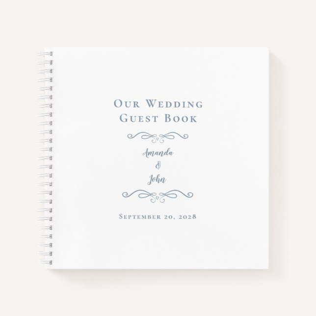 Elegant Wedding Dusty Blue Chic Budget Gästebuch Notizbuch (Vorderseite)