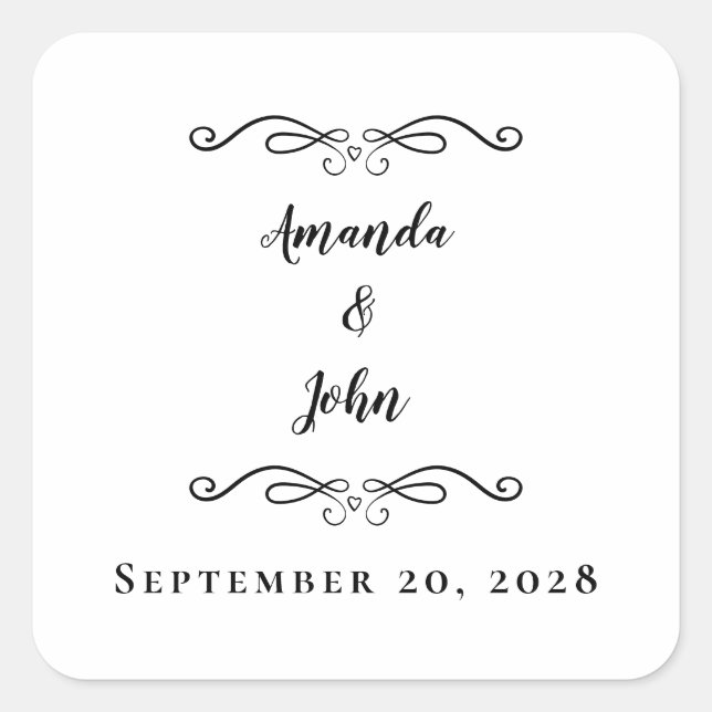 Elegant Wedding Envelope Gefallen Danke Black Quadratischer Aufkleber (Vorderseite)