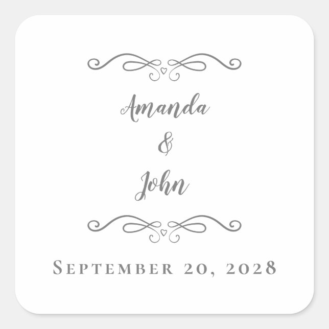 Elegant Wedding Envelope Gefallen Danke Gray Quadratischer Aufkleber (Vorderseite)