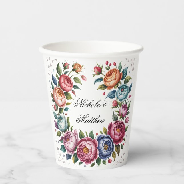 Elegant Wedding Floral Wreath Pappbecher (Vorderseite)