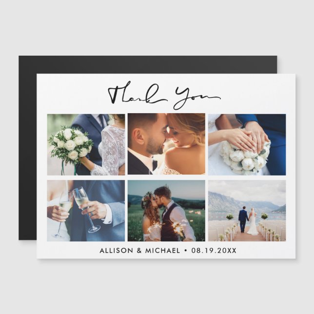 Elegant Wedding Foto Collage Vielen Dank Magnetkarte (Vorne/Hinten)