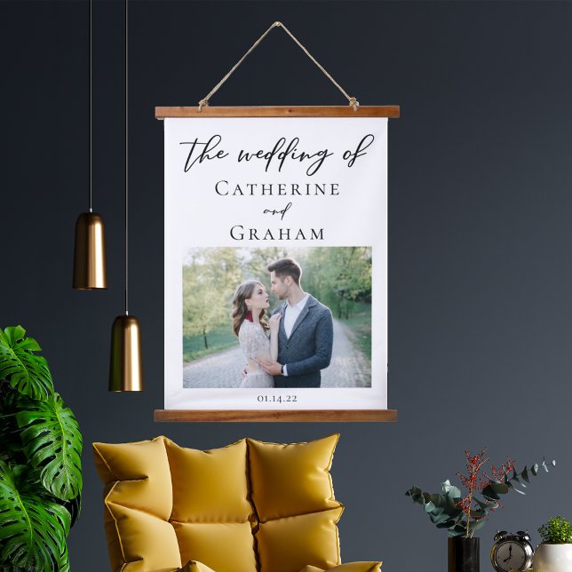Elegant Wedding Foto Newlywed Couple Wandteppich Mit Holzrahmen (Von Creator hochgeladen)