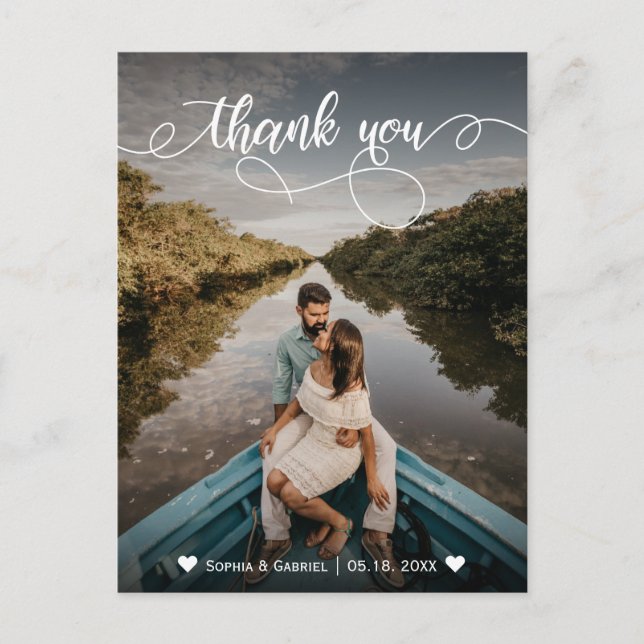 Elegant Wedding Full Foto Vielen Dank Postcard Postkarte (Vorderseite)