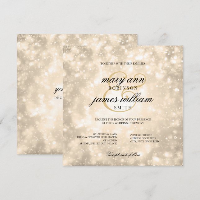 Elegant Wedding Gold Champagne Bokeh Einladung (Vorne/Hinten)