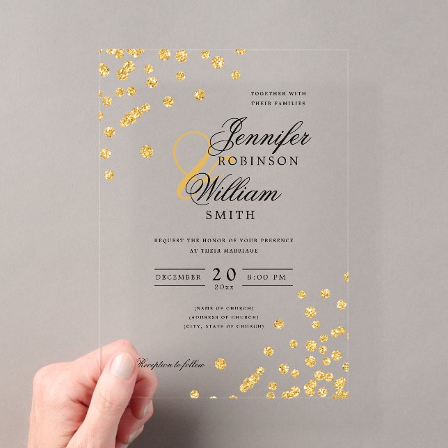Elegant Wedding Gold Glitzer Confetti Themed Acryleinladungen (Insitu (Handheld))