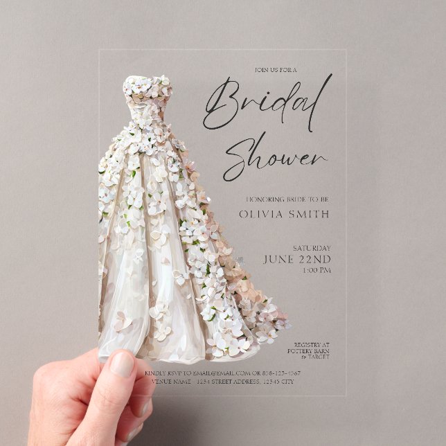 Elegant Wedding Gown Bridal Shower Invitation Acryleinladungen (Insitu (Handheld))
