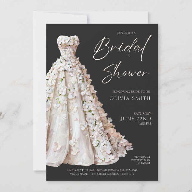 Elegant Wedding Gown Bridal Shower Invitation  Einladung (Vorderseite)