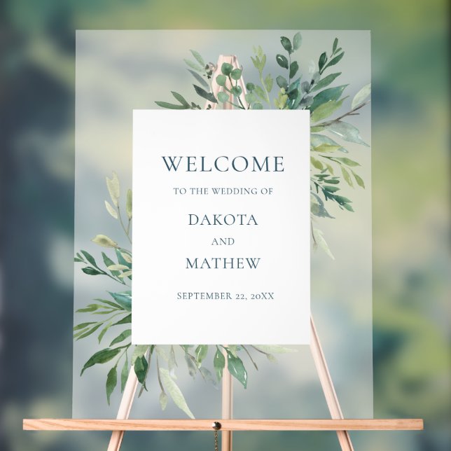 Elegant Wedding Greenerity Willkommen Acrylschild (Neutral)