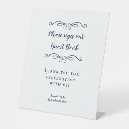 Elegant Wedding Guest Book Calligraphy Navy Blue Sockelschild