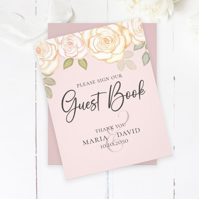 Elegant Wedding Guest Book Sign Floral Coral Flyer (Von Creator hochgeladen)