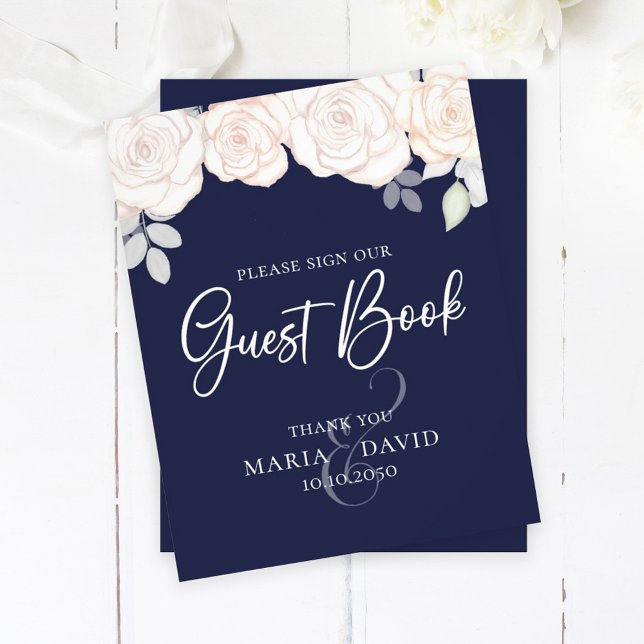 Elegant Wedding Guest Book Sign Navy Blue Flyer (Von Creator hochgeladen)