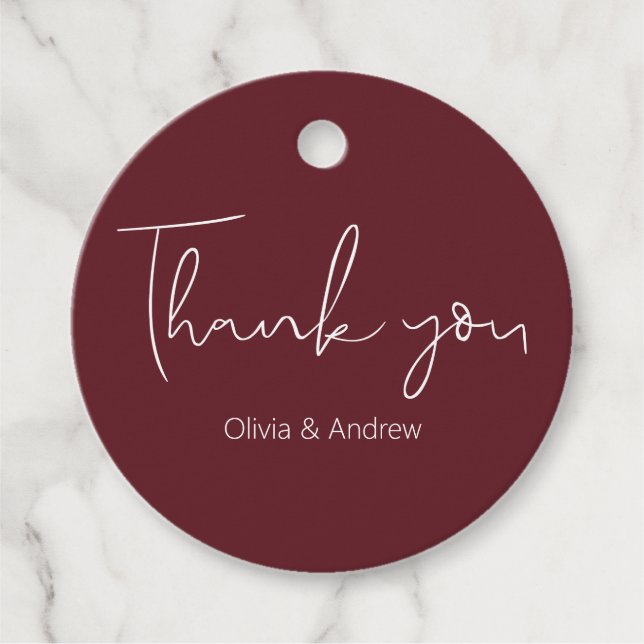 Elegant Wedding Hand Drawn Burgundy Vielen Dank Geschenkanhänger (Vorderseite)