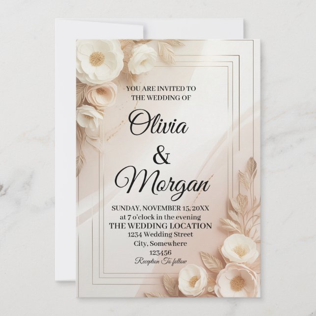 Elegant Wedding Invitation Pampas Grass Flora (Devant)
