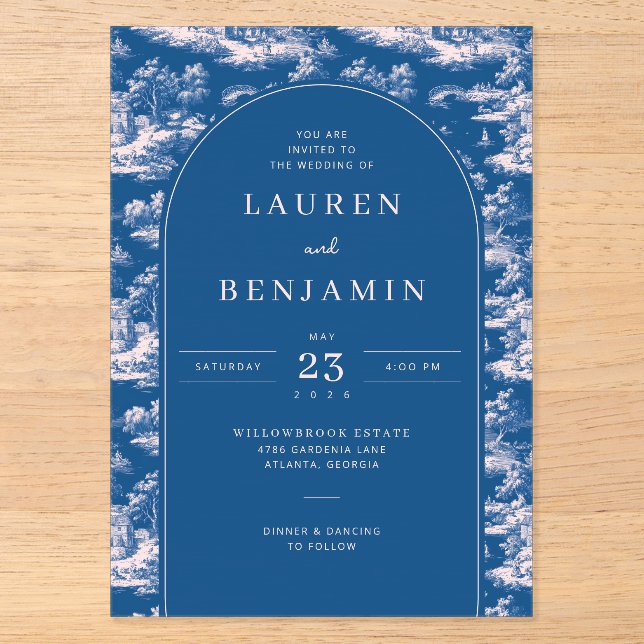Elegant Wedding Invitation with Blue Floral Design Acryleinladungen (Vorderseite)