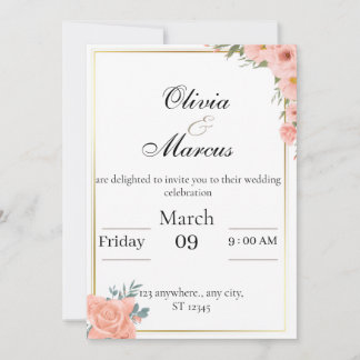 Elegant wedding invitation with  gold frame  einladung