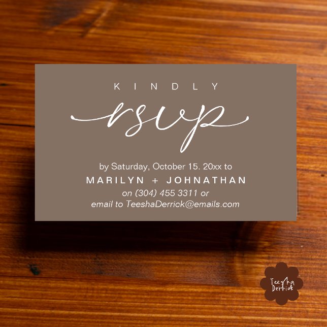 Elegant Wedding Invites RSVP via Phone or Email Begleitkarte (Elegant Wedding Invites RSVP via Phone or Email Card in dark taupe)