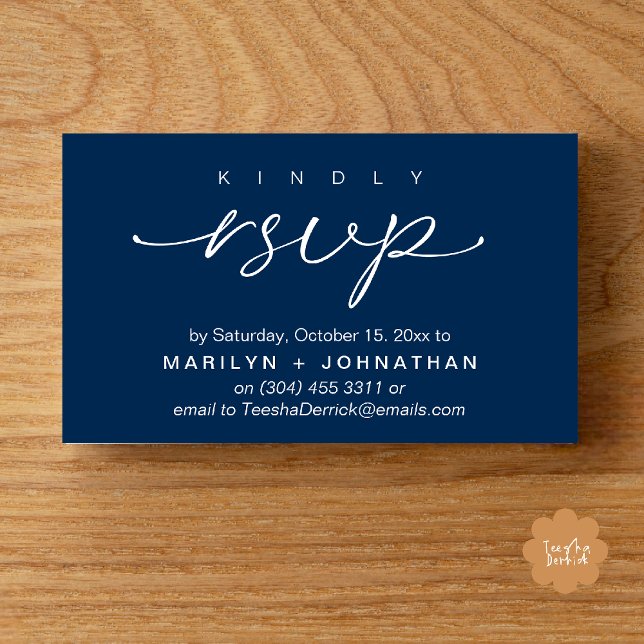 Elegant Wedding Invites RSVP via Phone or Email Begleitkarte (Elegant Wedding Invites RSVP via Phone or Email Card in navy blue)