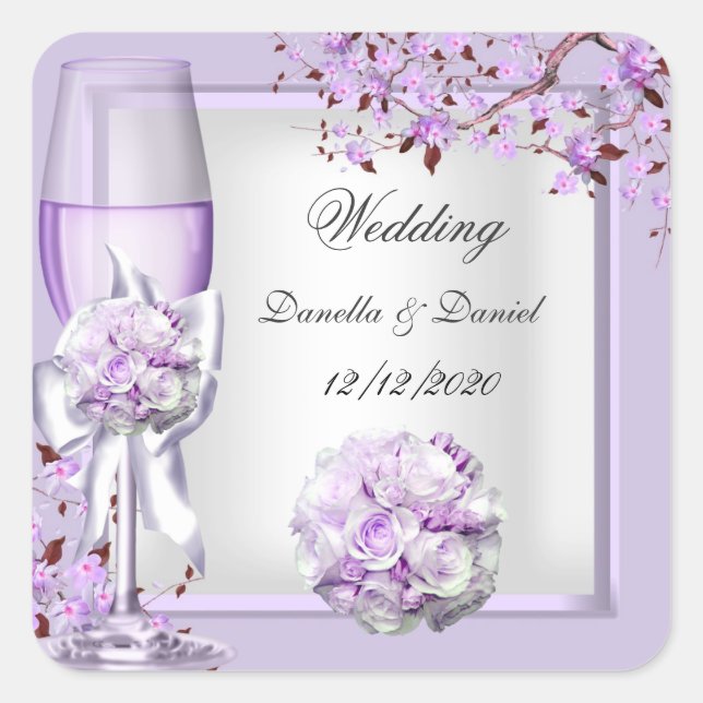 Elegant Wedding Lavender Lila Lilac 4 Quadratischer Aufkleber (Vorderseite)