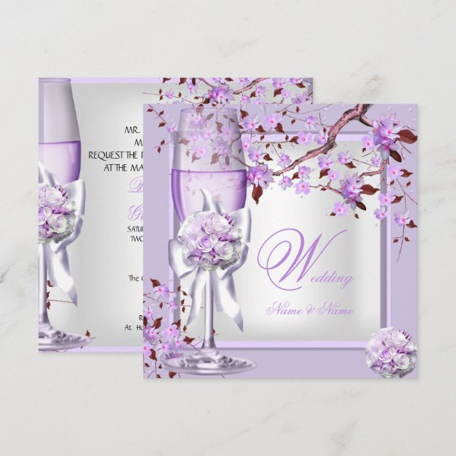Elegant Wedding Lavender Lila Lilac 4b Einladung (Vorne/Hinten)