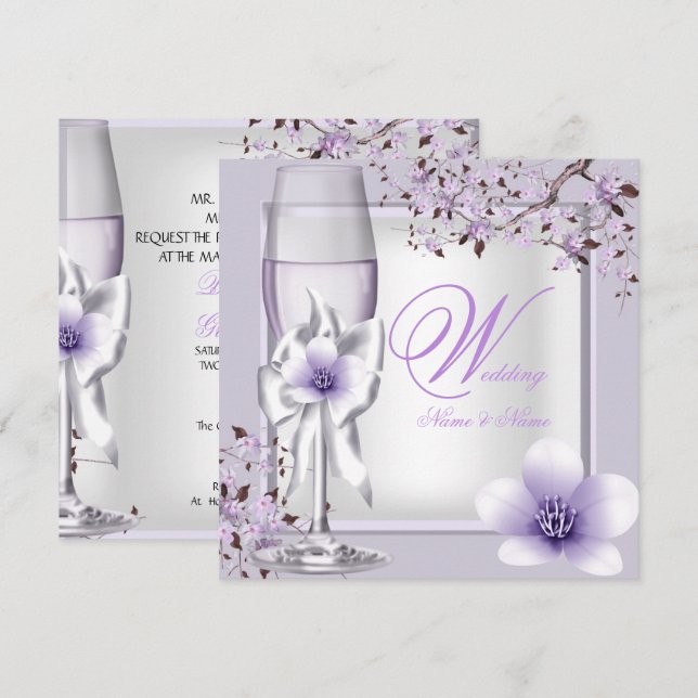 Elegant Wedding Lavender Lila Lilac 6 Einladung (Vorne/Hinten)