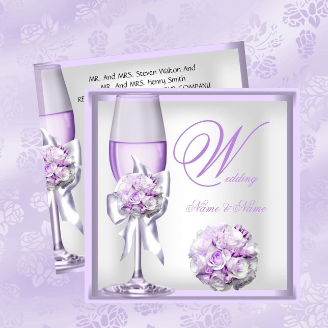 Elegant Wedding Lavender Lila Lilac Champagne 2 Einladung (Von Creator hochgeladen)