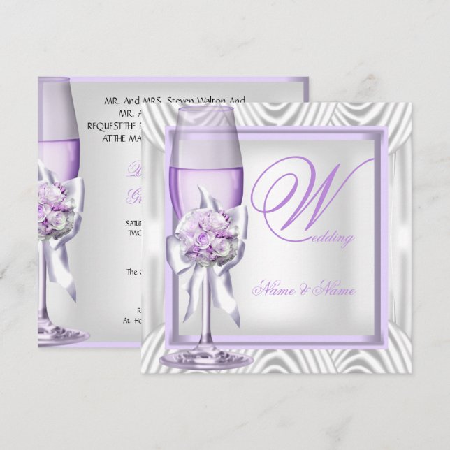 Elegant Wedding Lavender Lila Lilac Champagne Einladung (Vorne/Hinten)