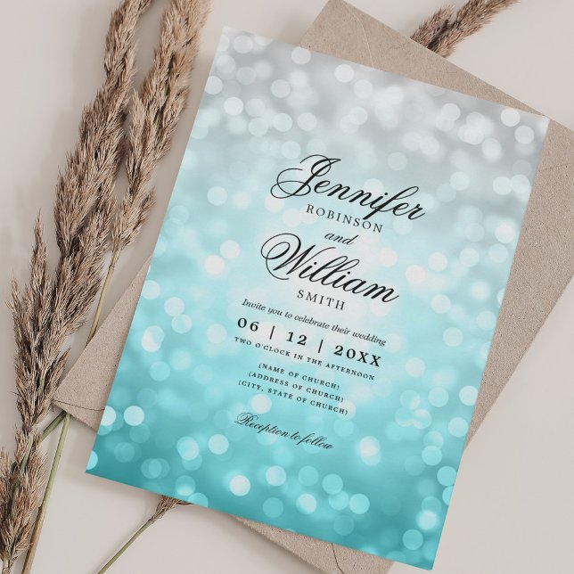 Elegant Wedding Lights Beach Ombre QR UAWG Einladung (Elegant Wedding Lights Beach Ombre QR RSVP Invitation)